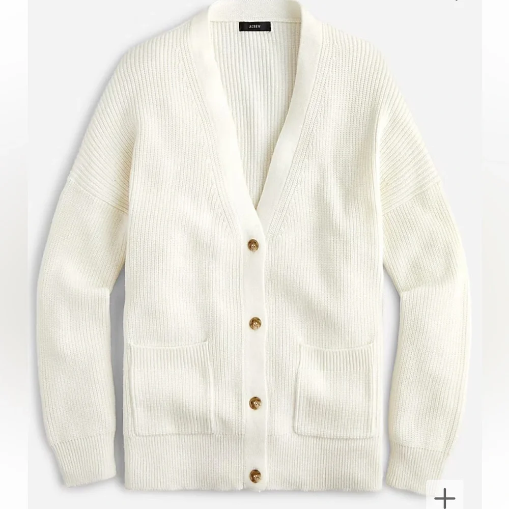 J. Crew V-neck cotton-blend cardigan sweater Ivory XL NWT